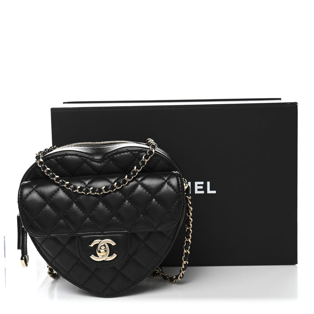 Chanel Lambskin Quilted CC In Love Heart Bag Black