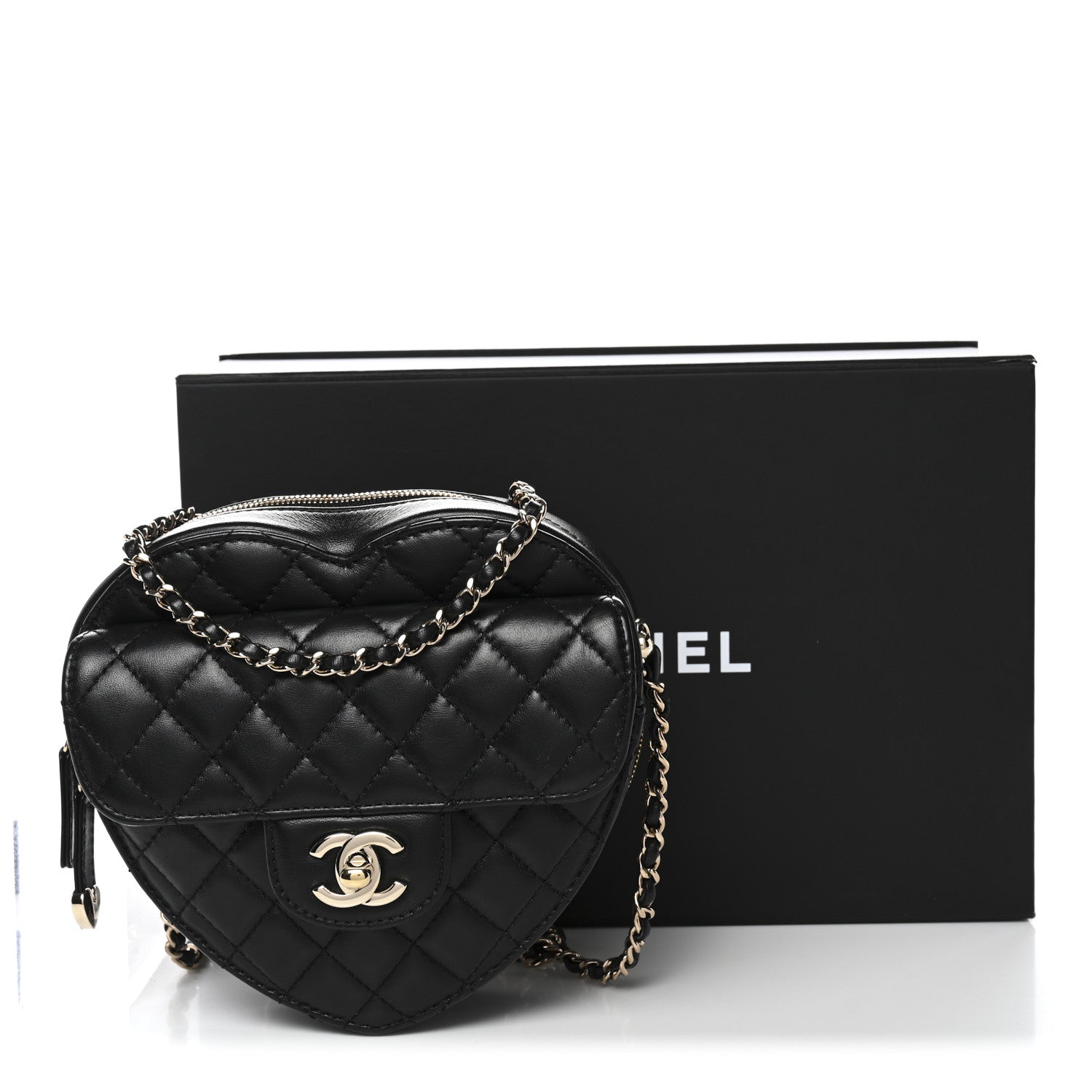 Chanel Lambskin Quilted CC In Love Heart Bag Black