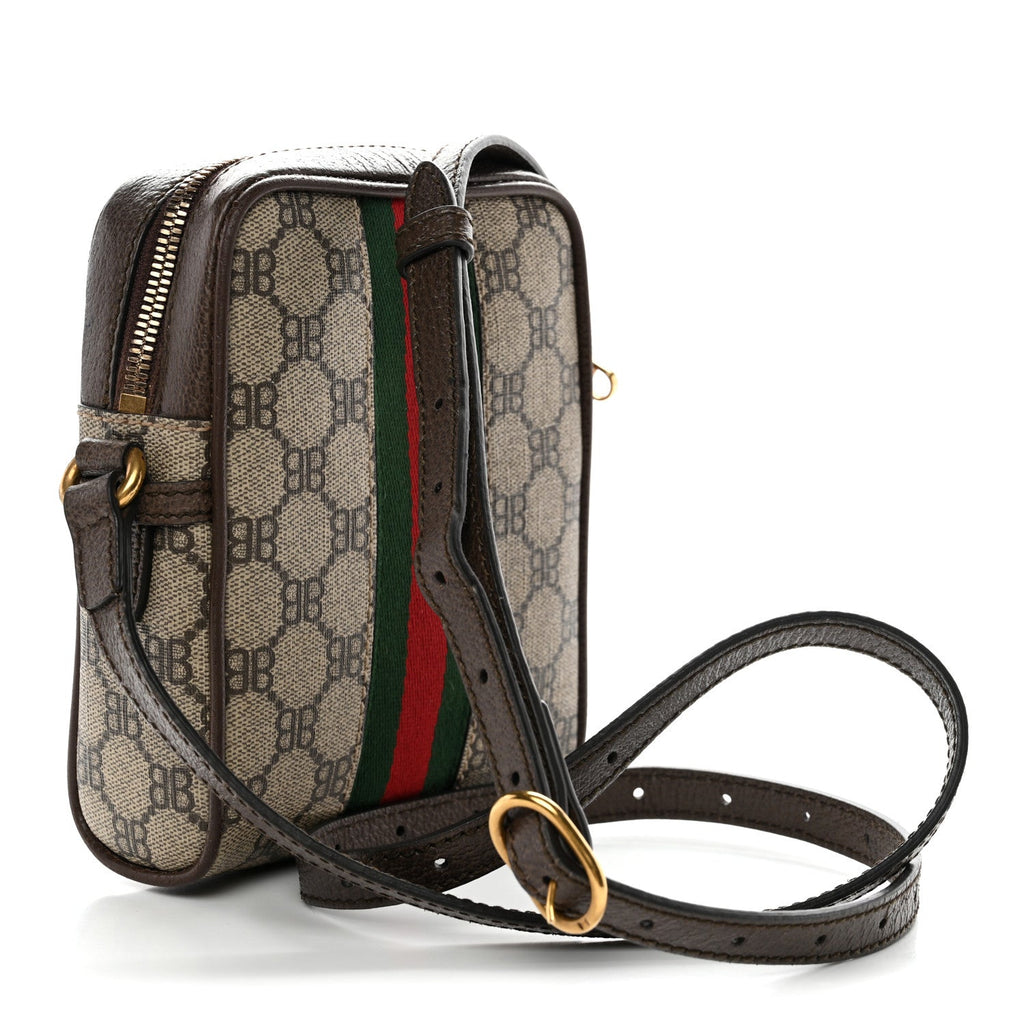 Gucci X BALENCIAGA BB Supreme Monogram Web Mini Ophidia Messenger Beige New Acero