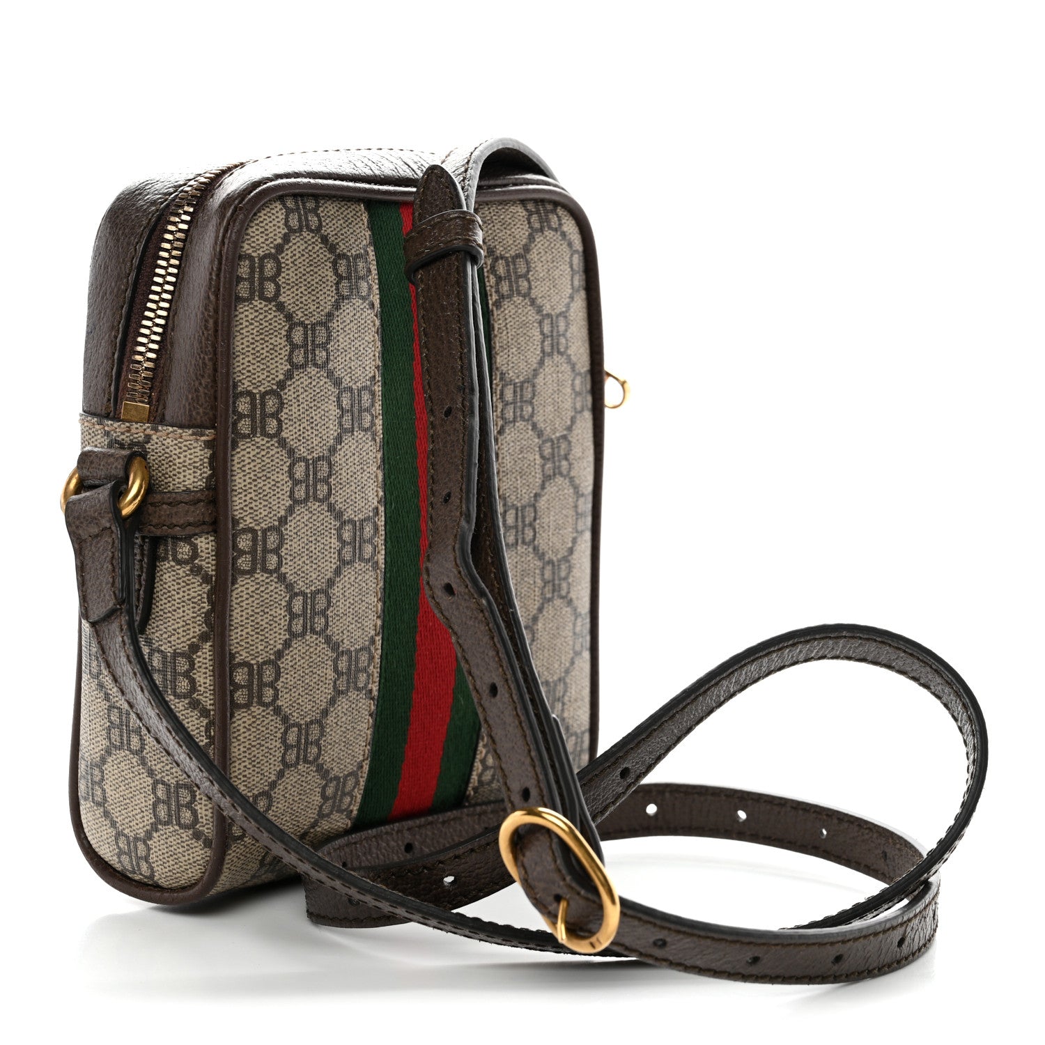 Gucci X BALENCIAGA BB Supreme Monogram Web Mini Ophidia Messenger Beige New Acero