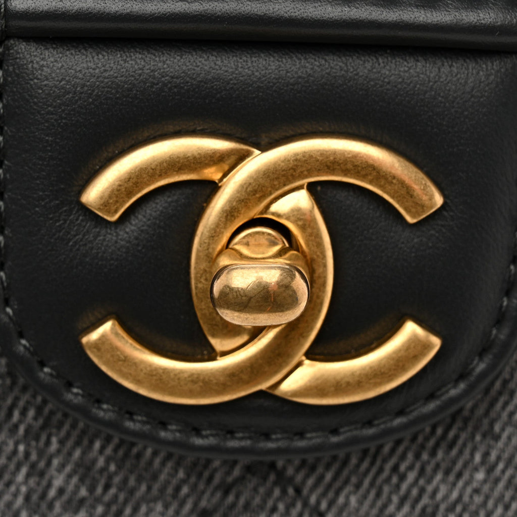 Chanel Denim Quilted Mini Flap Grey