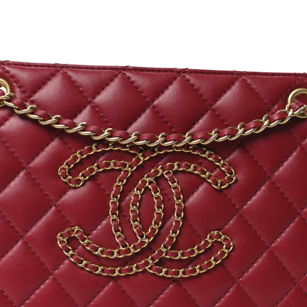 Chanel Calfskin Quilted Small CC Chain Accordion Tote Red