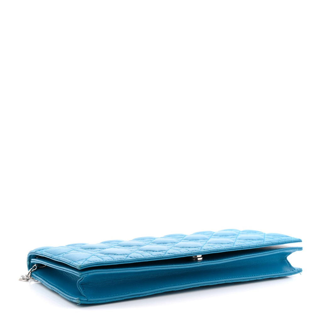 Christian Dior Lambskin Cannage Lady Dior Convertible Clutch Blue