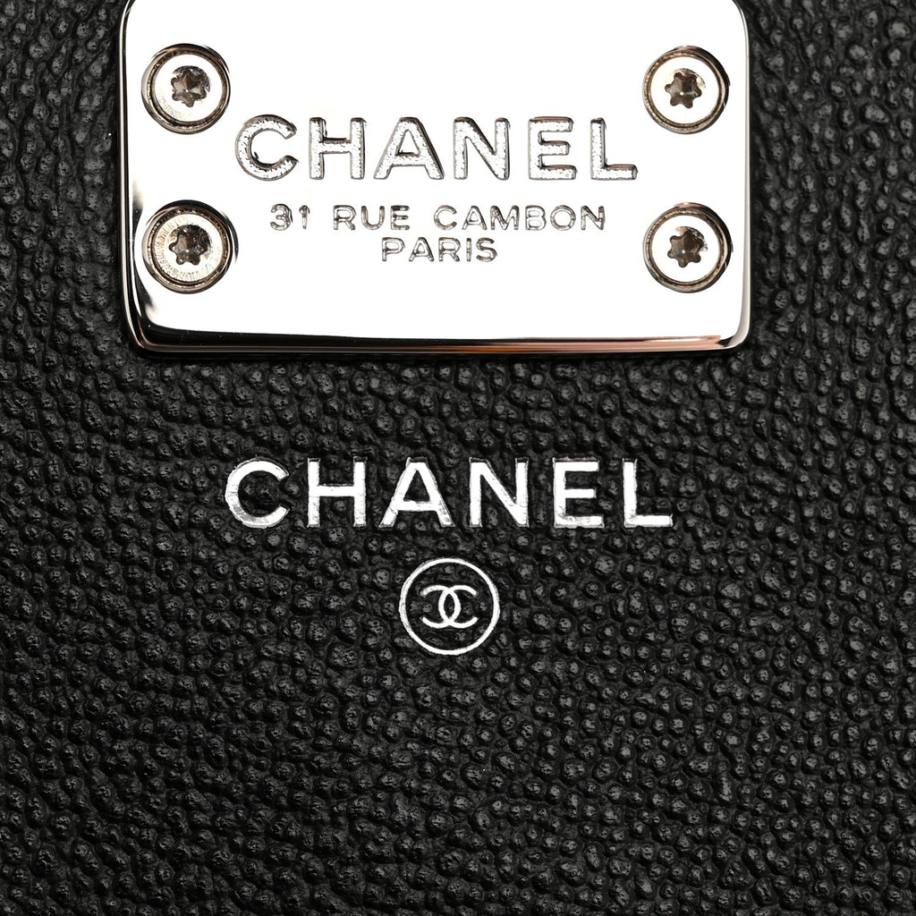 Grained Calfskin Quilted CC Box Pouch Black