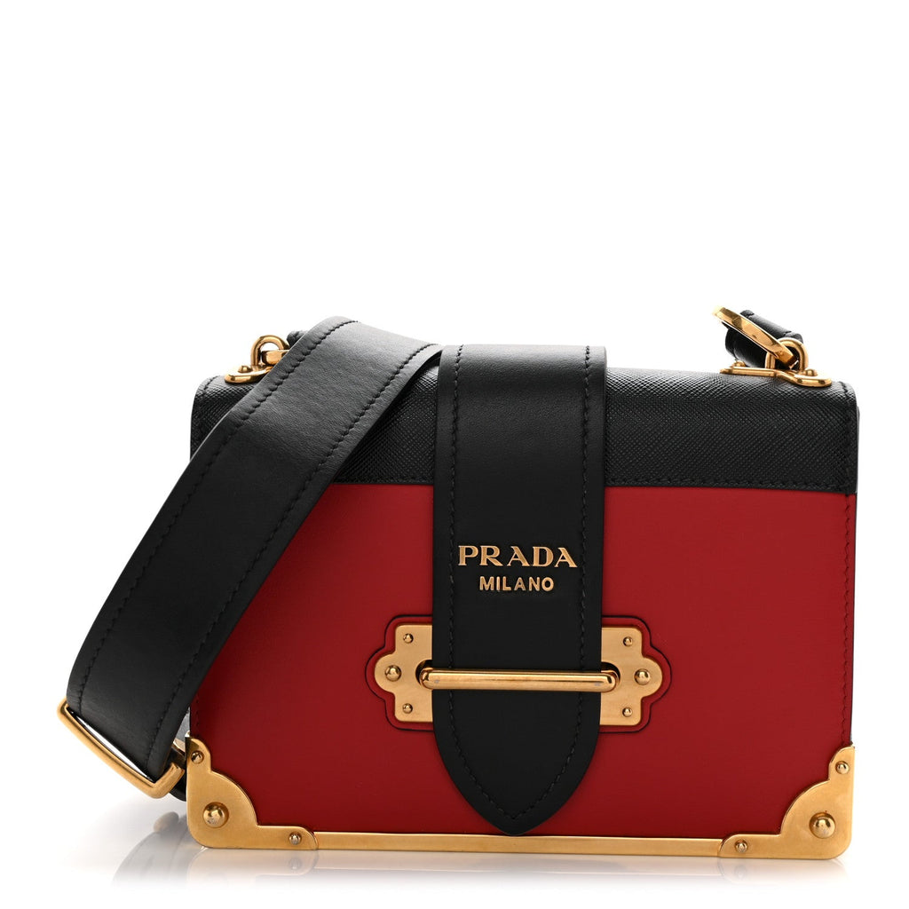 Prada City Calfskin Saffiano Cahier Bag Fuoco Black