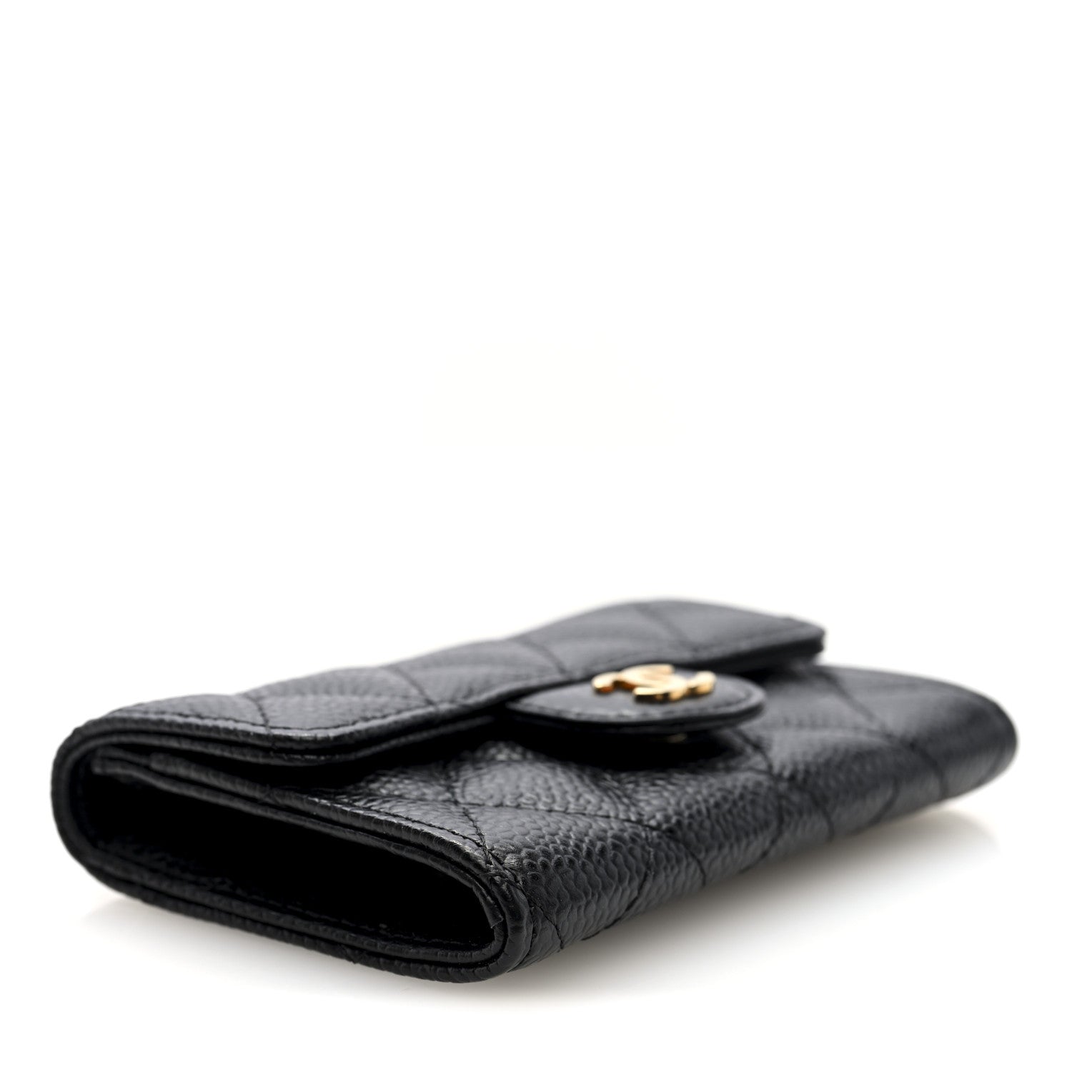 Caviar Quilted Flap Card Holder Wallet Black