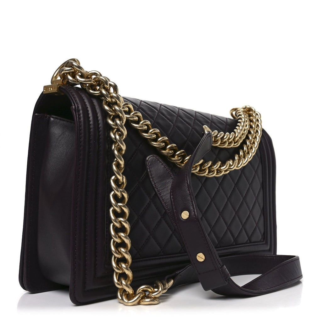Chanel Lambskin Quilted New Medium Boy Flap Dark Purple