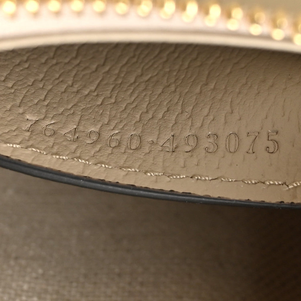 Gucci GG Supreme Monogram Textured Dollar Calfskin Web Mini Ophidia GG Handbag Beige Mystic White Oatmeal