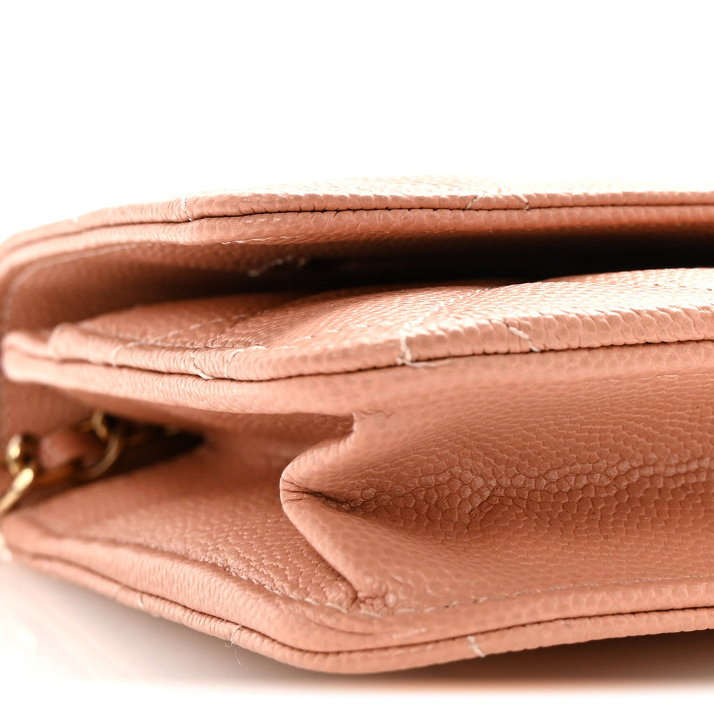 Chanel Caviar Quilted Perforated Metal CC Wallet On Chain WOC Beige