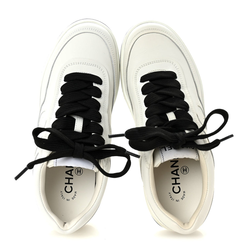 Calfskin CC Womens Sneakers 36 White Black