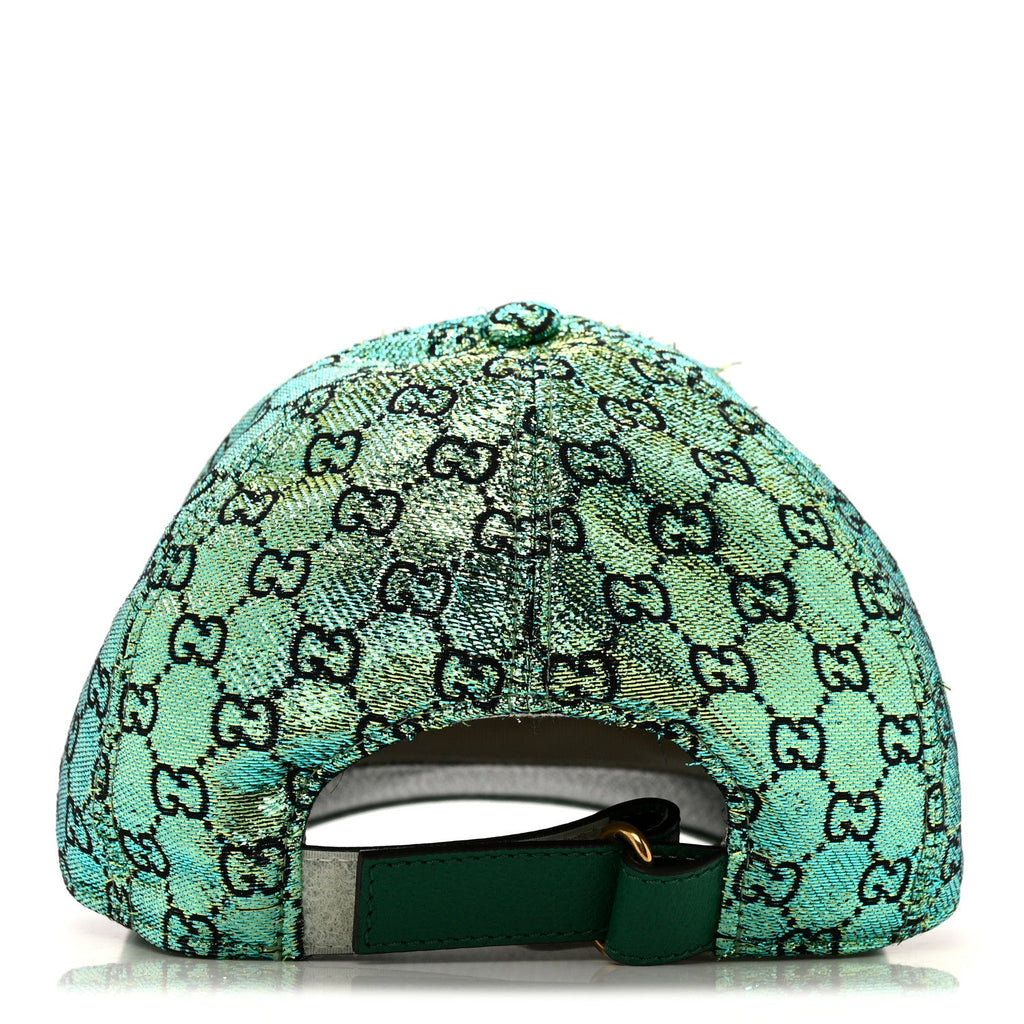 Gucci Silk Blend Jacquard Monogram Santa Barbara Baseball Hat S  Green Black Radiant