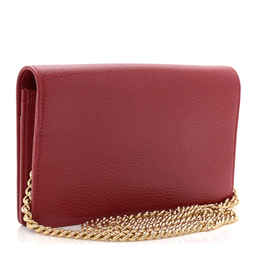 Gucci Dollar Calfskin Mini GG Marmont Chain Wallet Hibiscus Red