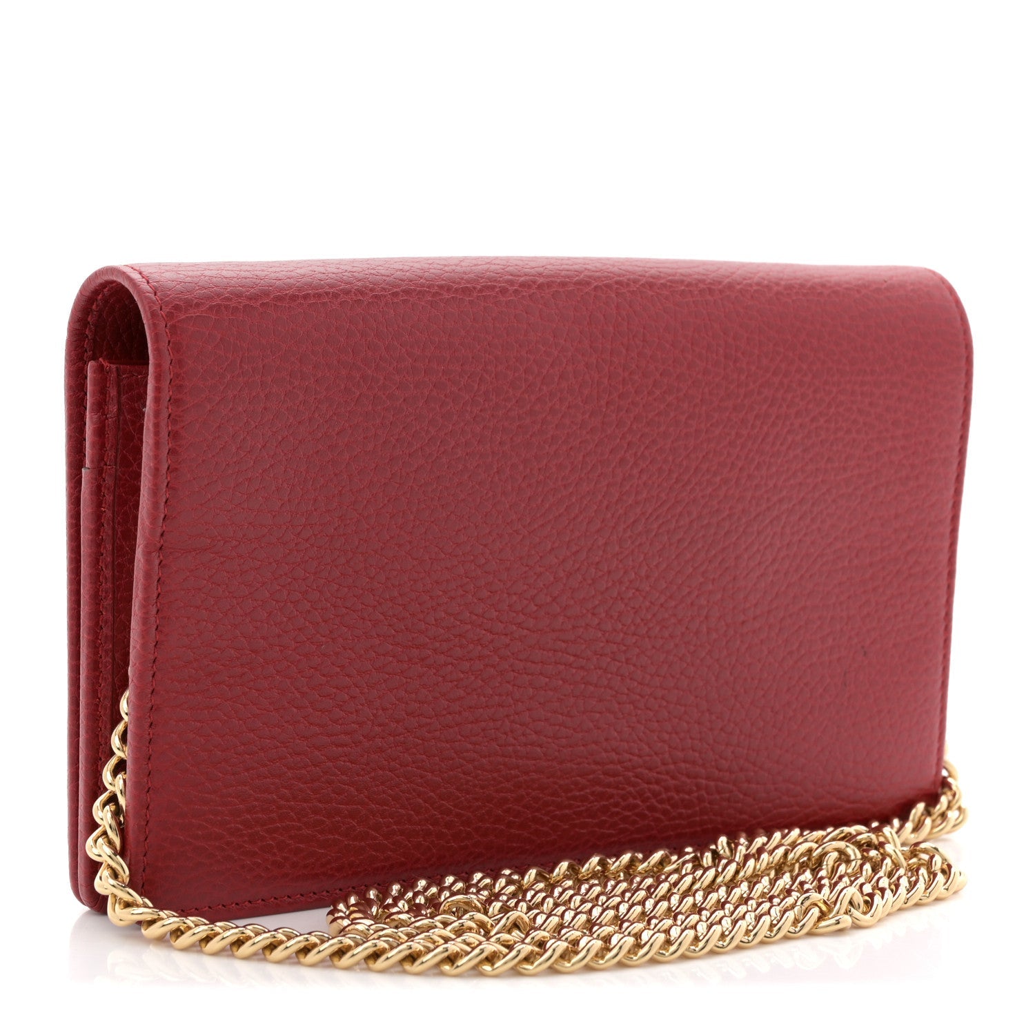 Gucci Dollar Calfskin Mini GG Marmont Chain Wallet Hibiscus Red