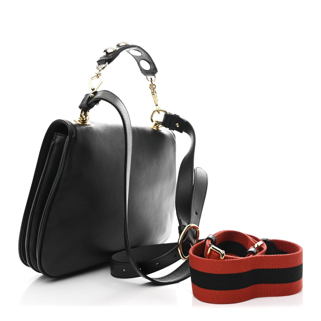 Gucci Roxy Calfskin Web Medium Studded Blondie Shoulder Flap Bag Black