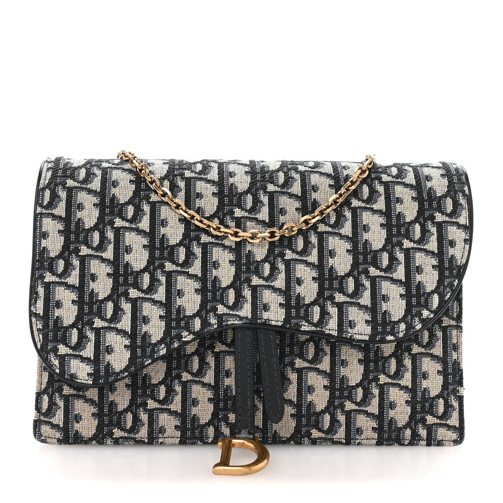 Christian Dior Oblique Saddle Chain Pouch Blue