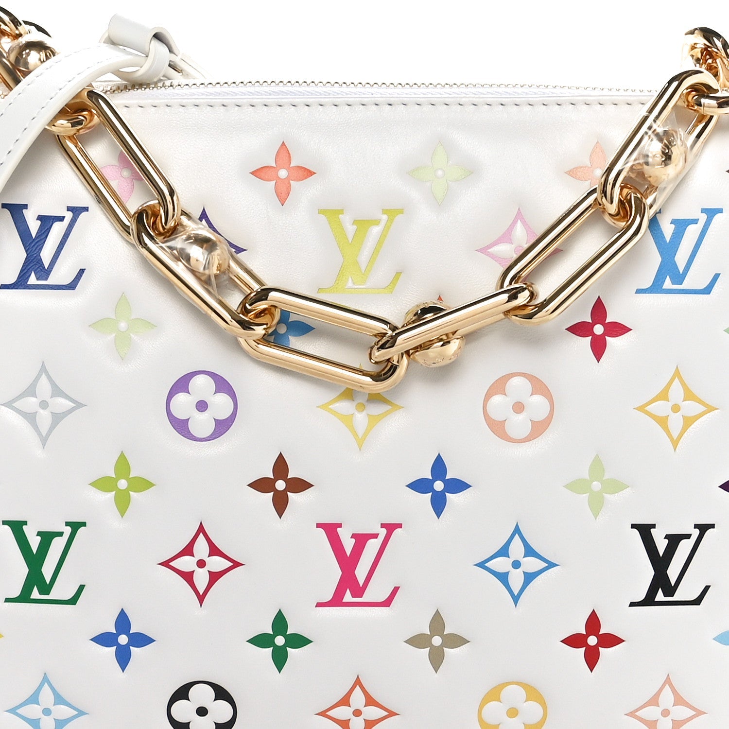 Louis Vuitton LV x TM Lambskin Embossed Monogram Coussin PM White Multicolor