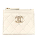 Caviar Quilted CC Zip Card Holder White