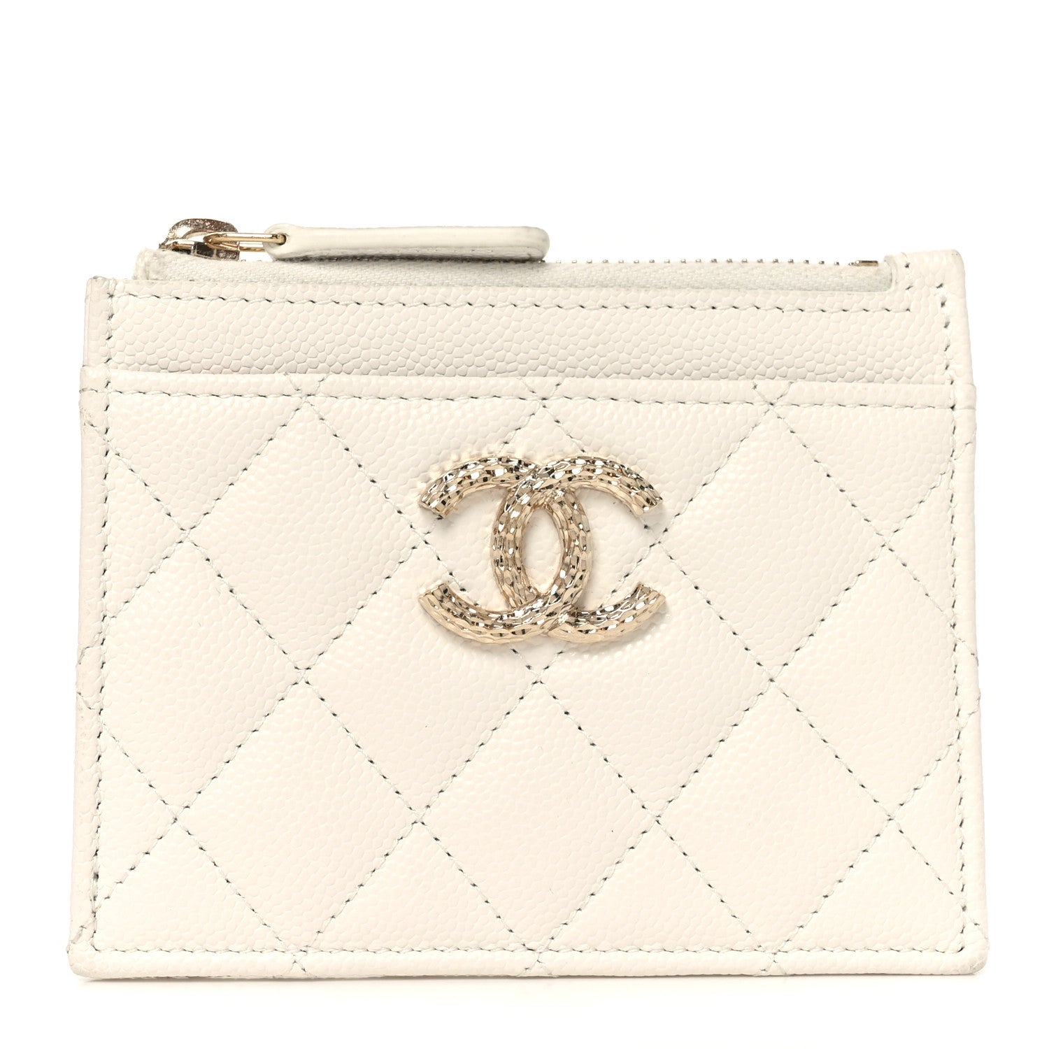 Caviar Quilted CC Zip Card Holder White