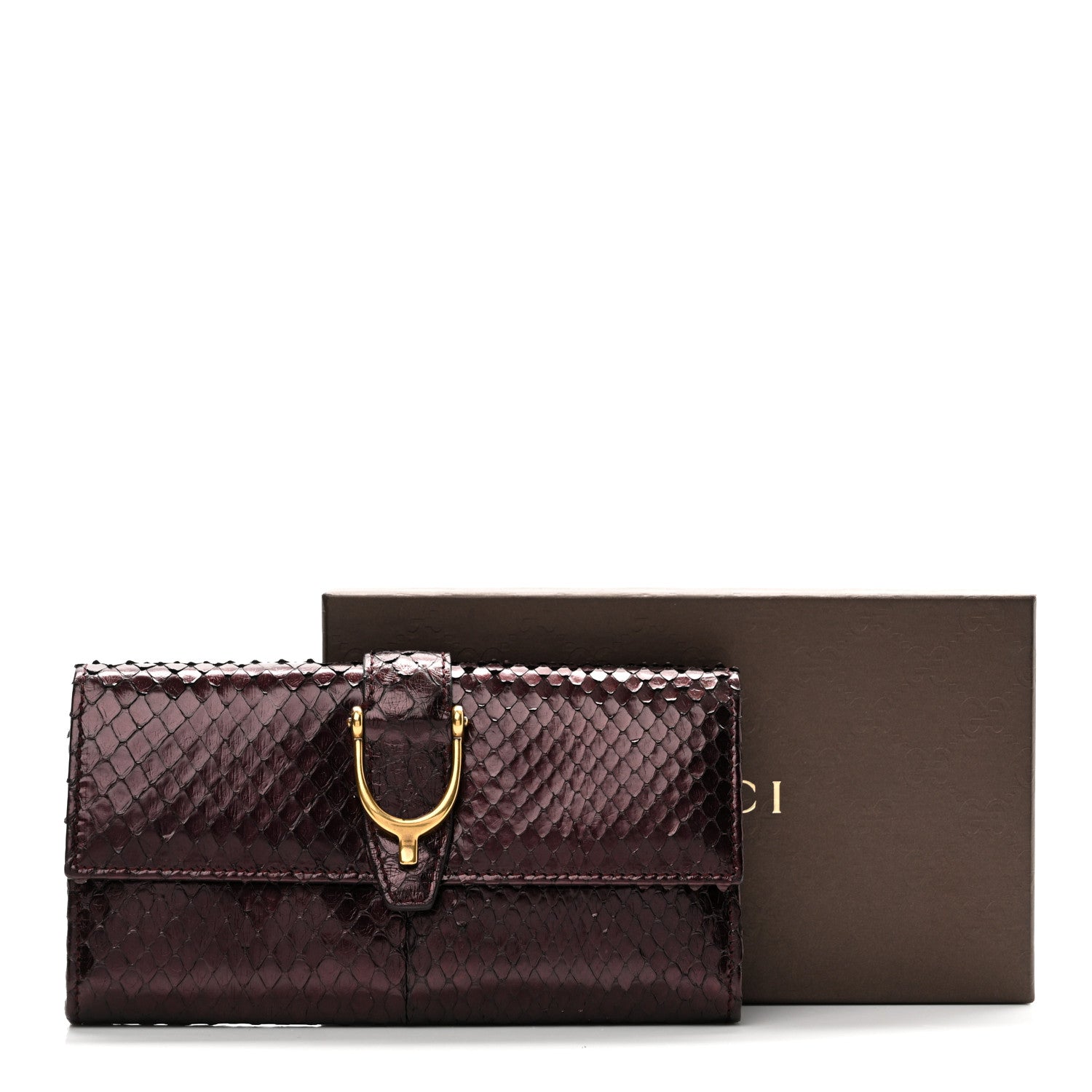 Gucci Metallic Snakeskin Soft Stirrup Wallet Brown