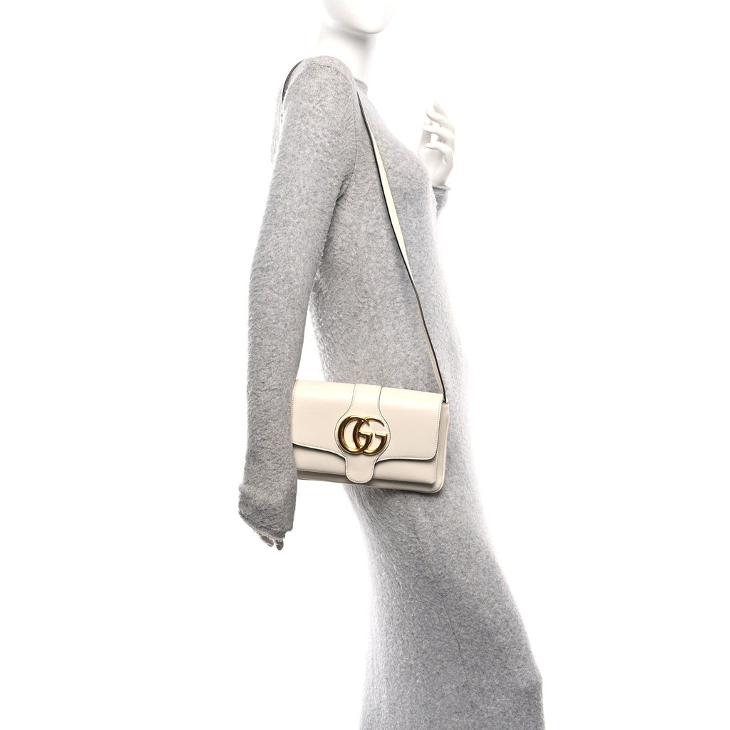 Gucci Calfskin Small Arli Flap Shoulder Bag Mystic White