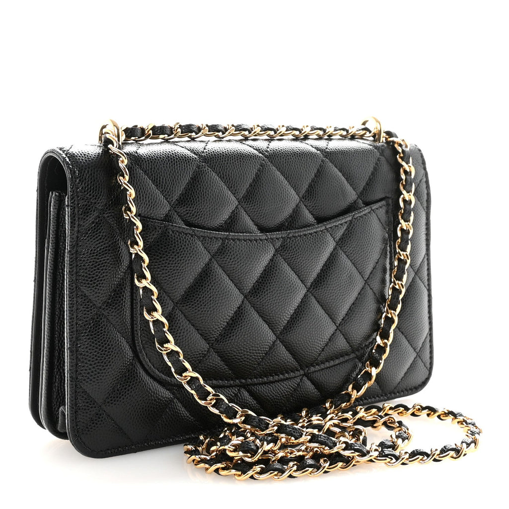 Chanel Caviar Quilted Pocket Clutch With Chain WOC Black