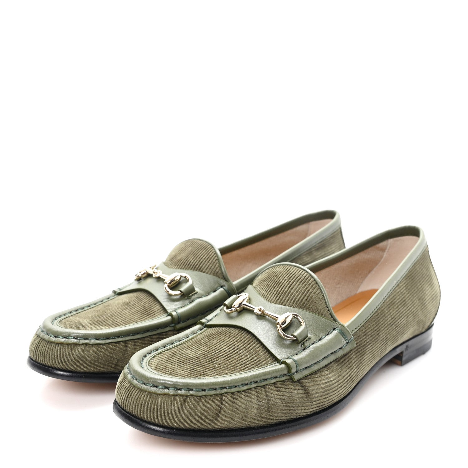 Gucci Corduroy Womens 1953 Horsebit Loafers 37.5 Sweet Military