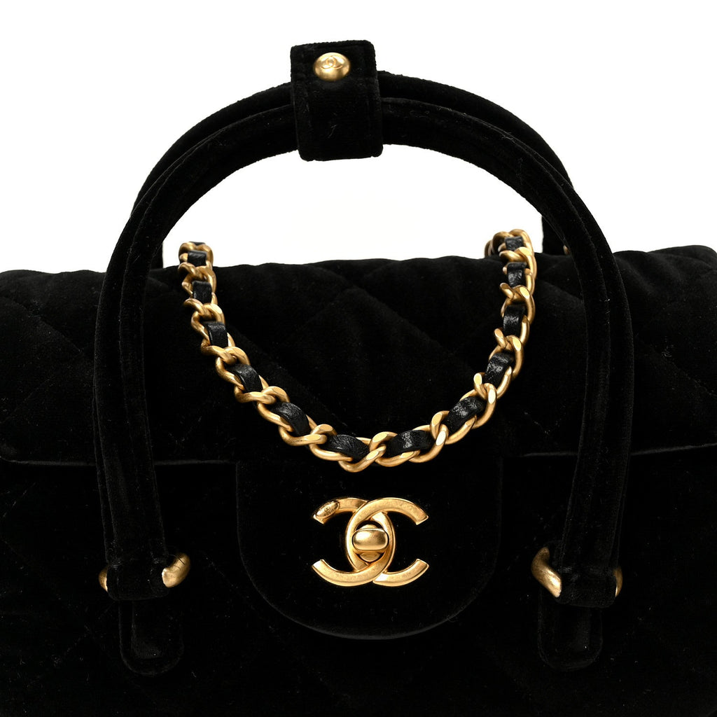 Chanel Velvet Quilted Mini Top Handle Flap Black