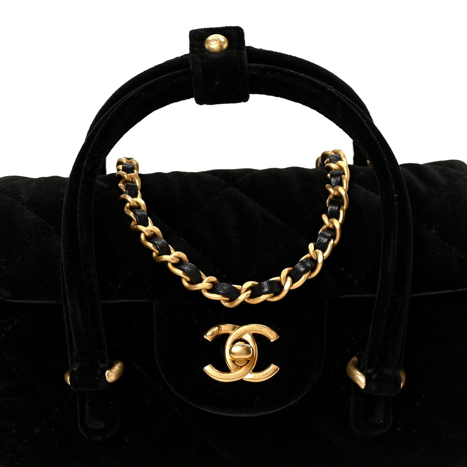 Chanel Velvet Quilted Mini Top Handle Flap Black