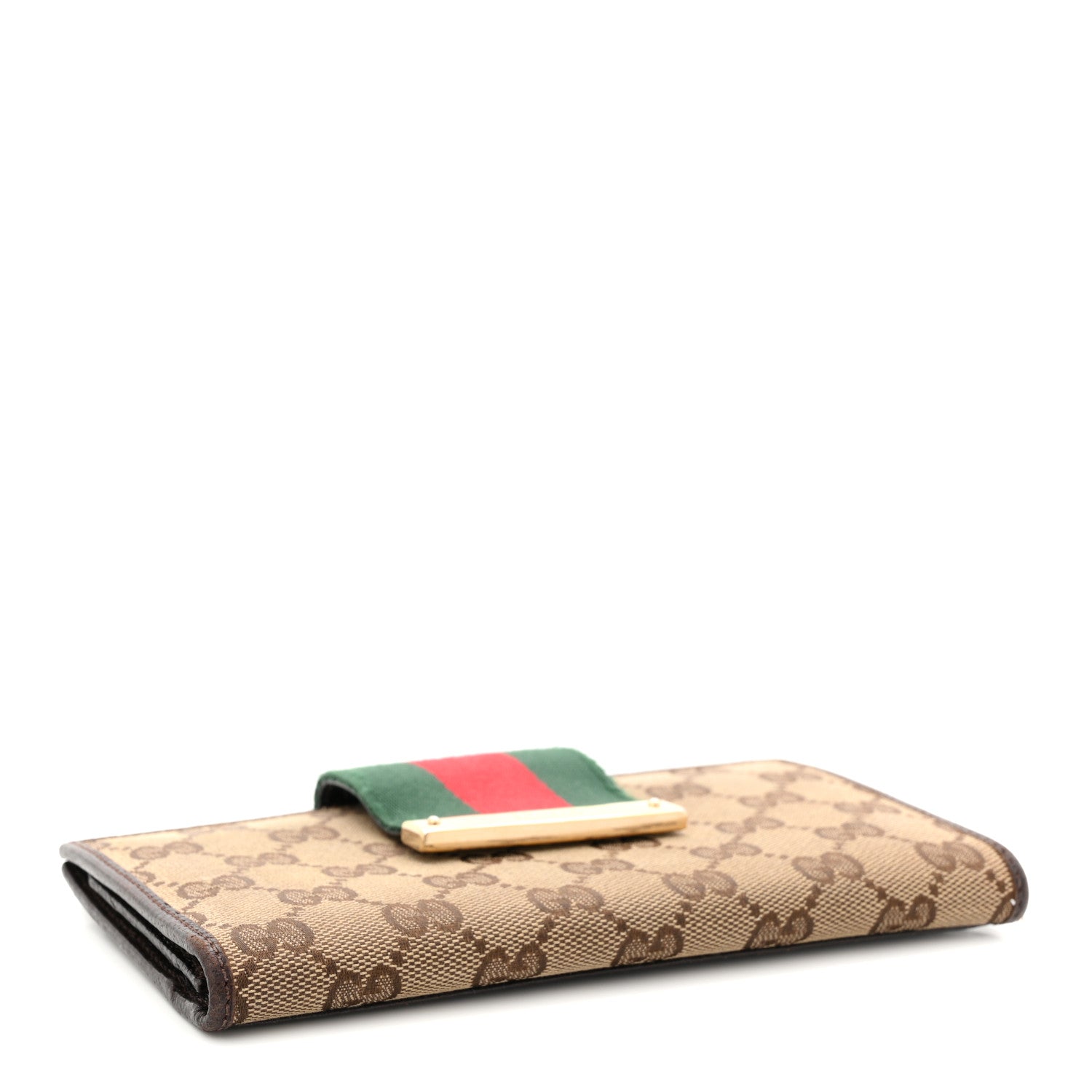 Gucci Monogram Calfskin Ladies Web Continental Wallet Beige Ebony Cocoa