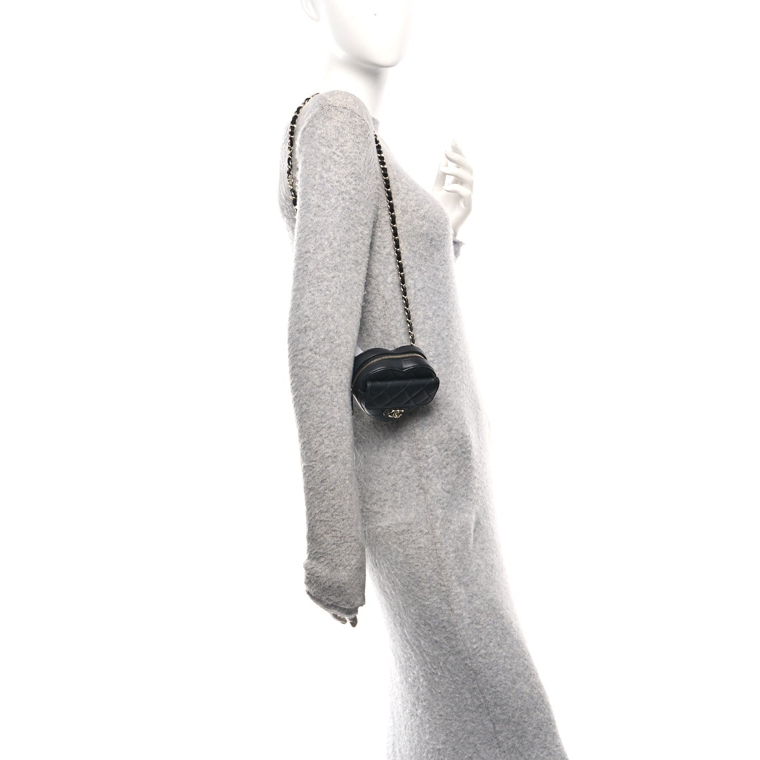 Chanel Lambskin Quilted CC In Love Heart Waist Belt Bag With Chain Black
