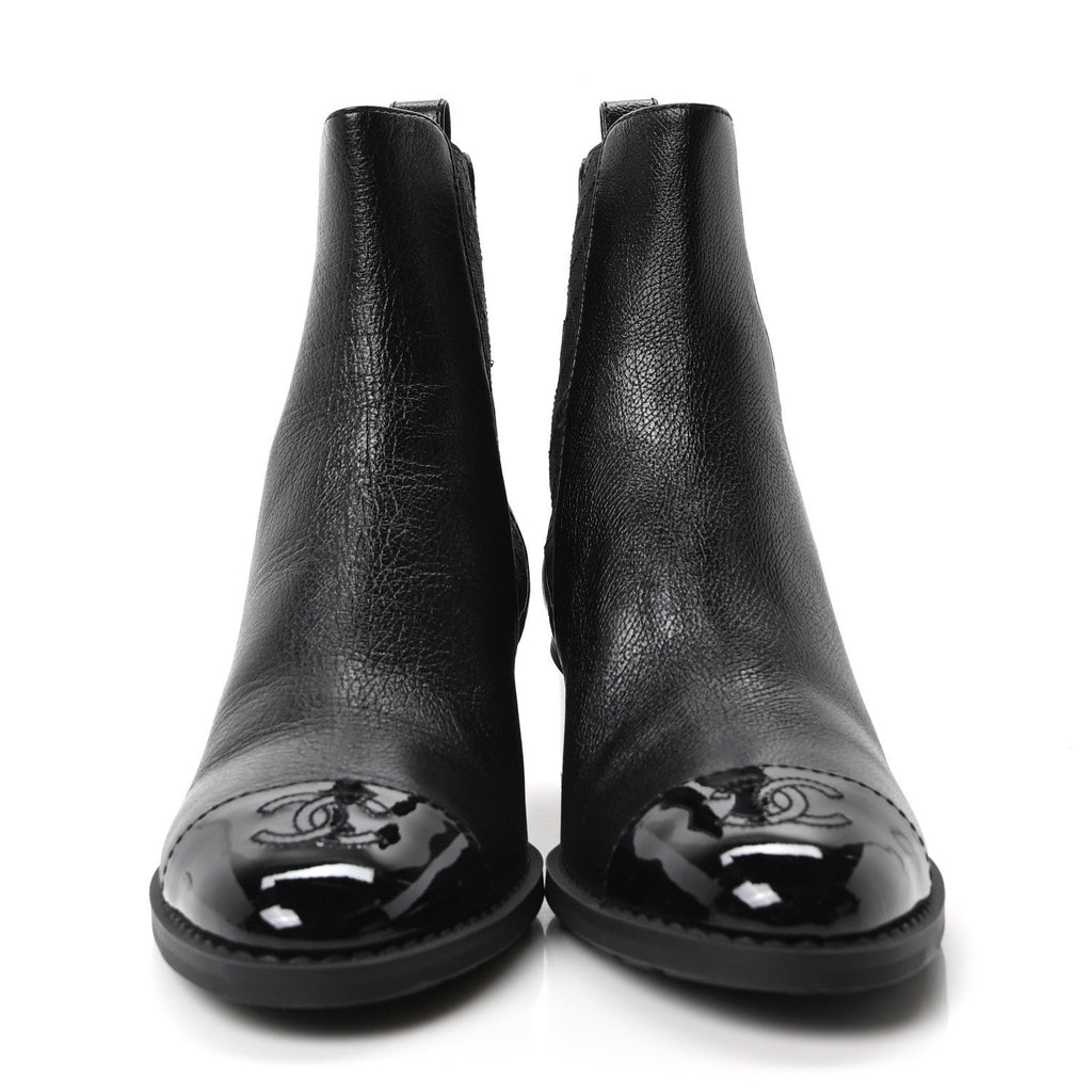 Calfskin Patent Cap Toe CC Short Boots 40 Black