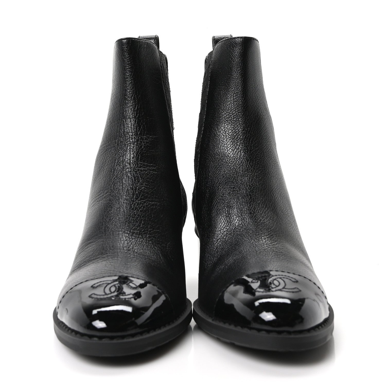 Calfskin Patent Cap Toe CC Short Boots 40 Black