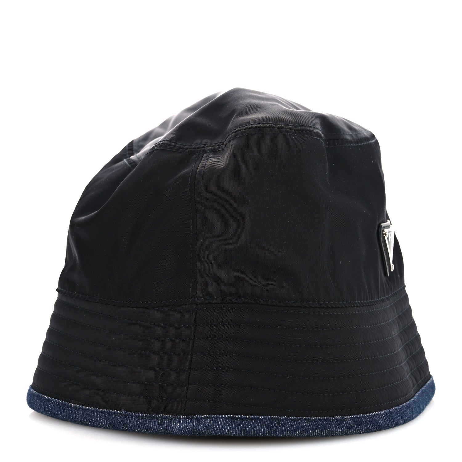 Prada Nylon Denim Metal Triangle Logo Bucket Hat S Black