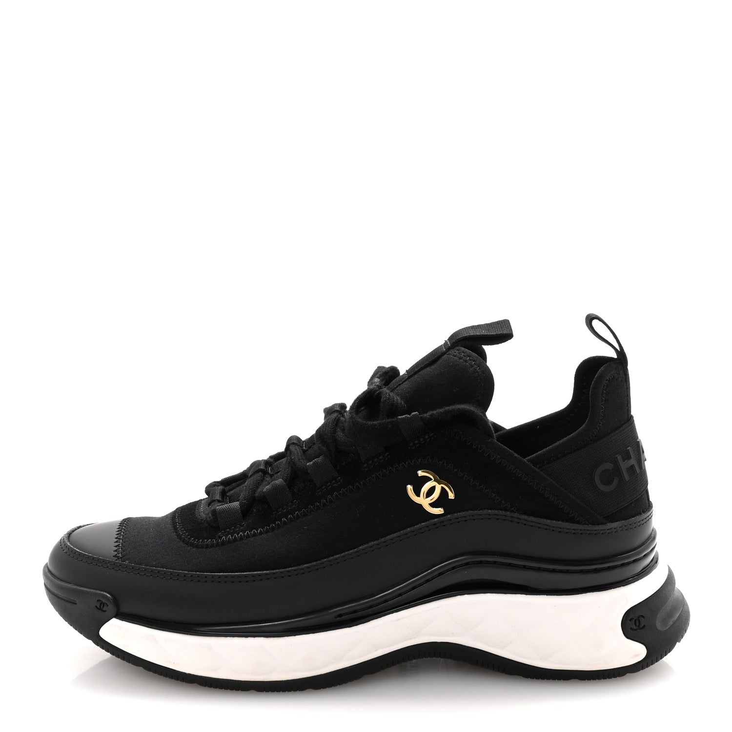 Chanel Velvet Calfskin Mixed Fibers CC Sneakers 36.5 Black