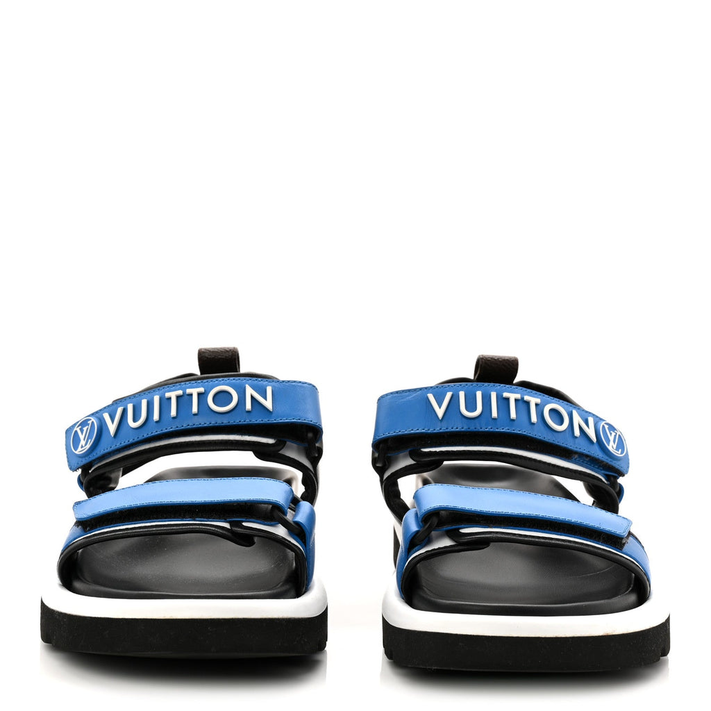 Louis Vuitton Calfskin Monogram Pool Pillow Flat Comfort Sandals 38 Blue