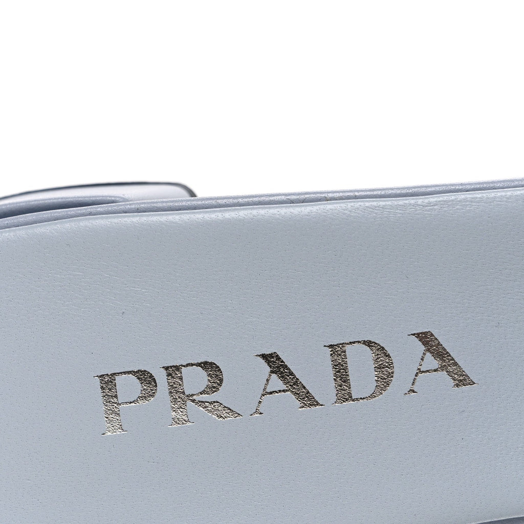 Prada Nappa Metal Triangle Logo Quilted Block Heel Slide Sandals 38 Flordaliso