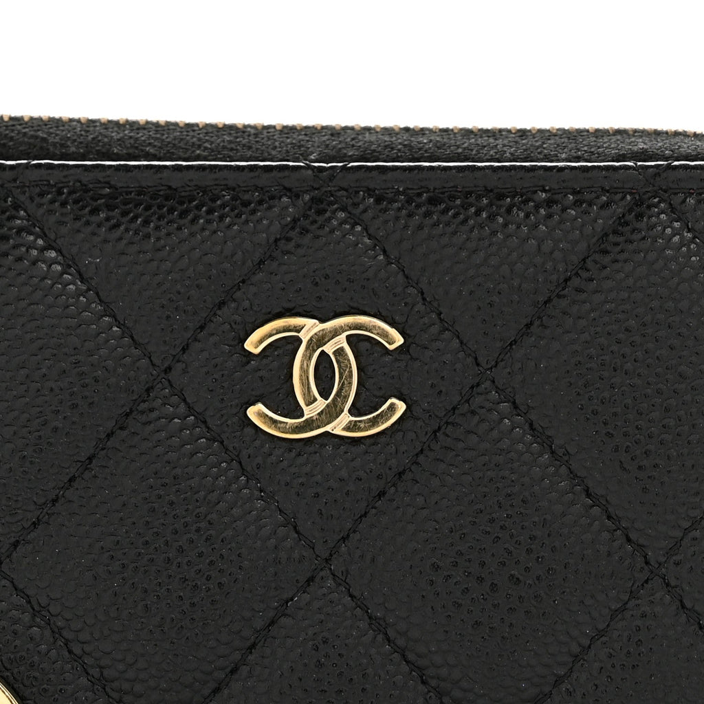 Caviar Quilted Zipped Key Holder Case Black