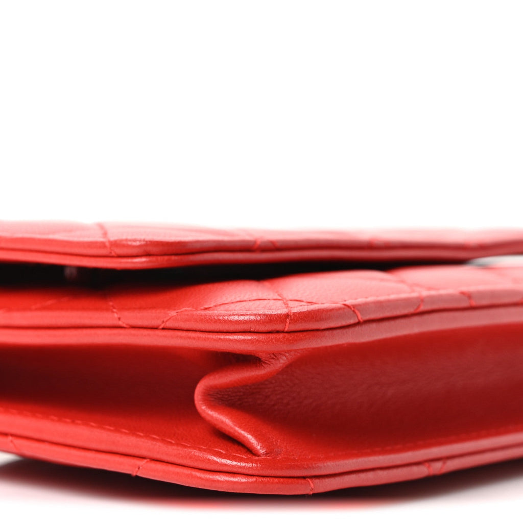 Chanel Lambskin Quilted Wallet On Chain WOC Red