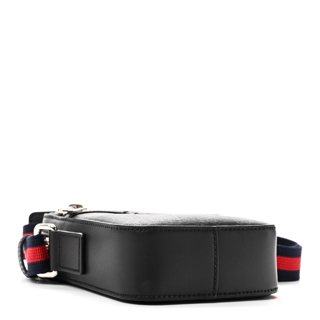 Gucci GG Supreme Monogram Appia Calfskin Web Small Camera Messenger Bag Black Grey