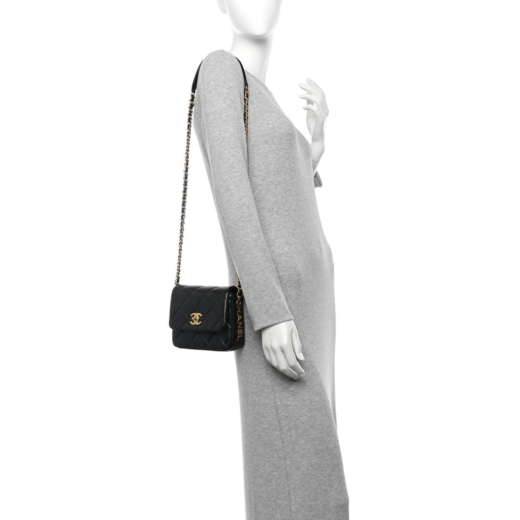 Chanel Lambskin Quilted Mini Side Note Flap Black