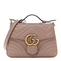 Gucci Calfskin Matelasse Mini GG Marmont Top Handle Shoulder Bag Porcelain Rose