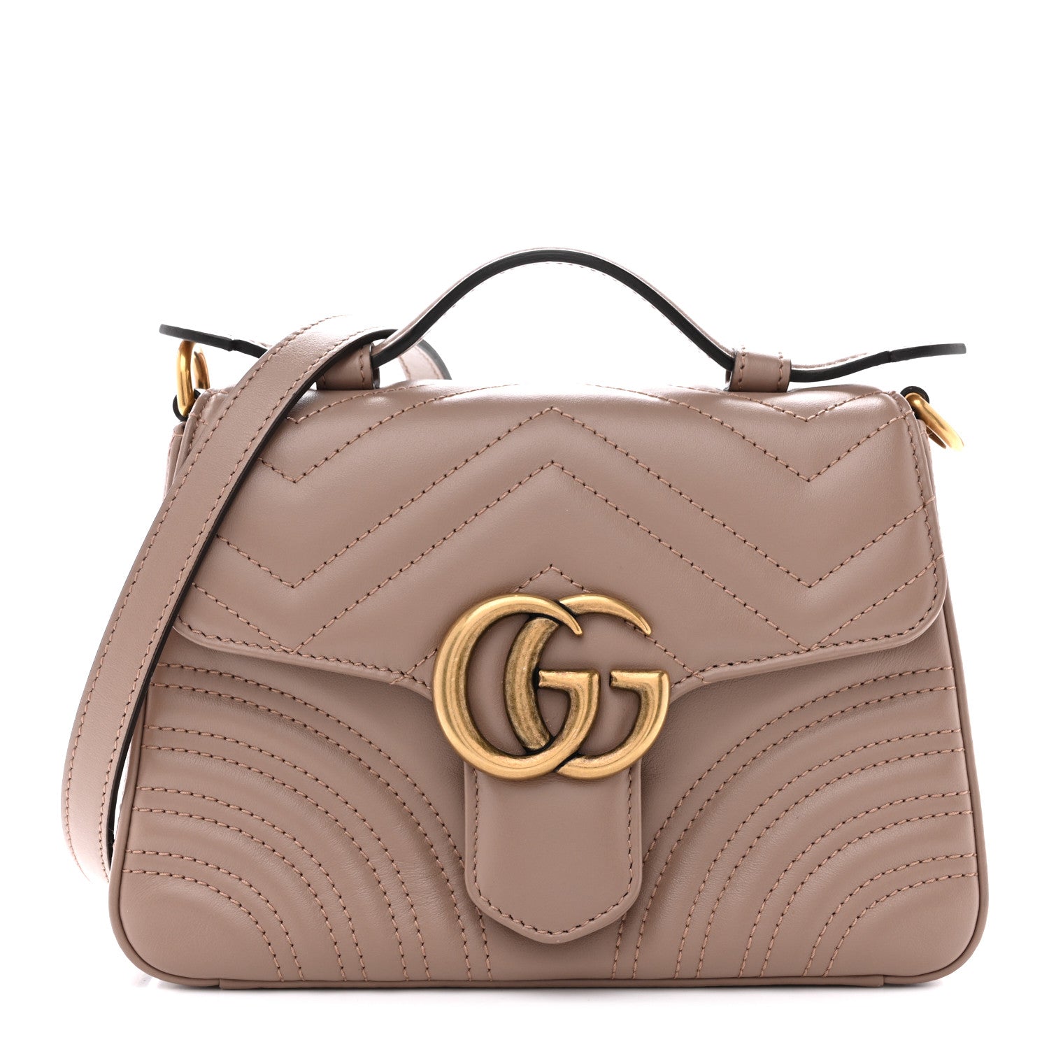 Gucci Calfskin Matelasse Mini GG Marmont Top Handle Shoulder Bag Porcelain Rose
