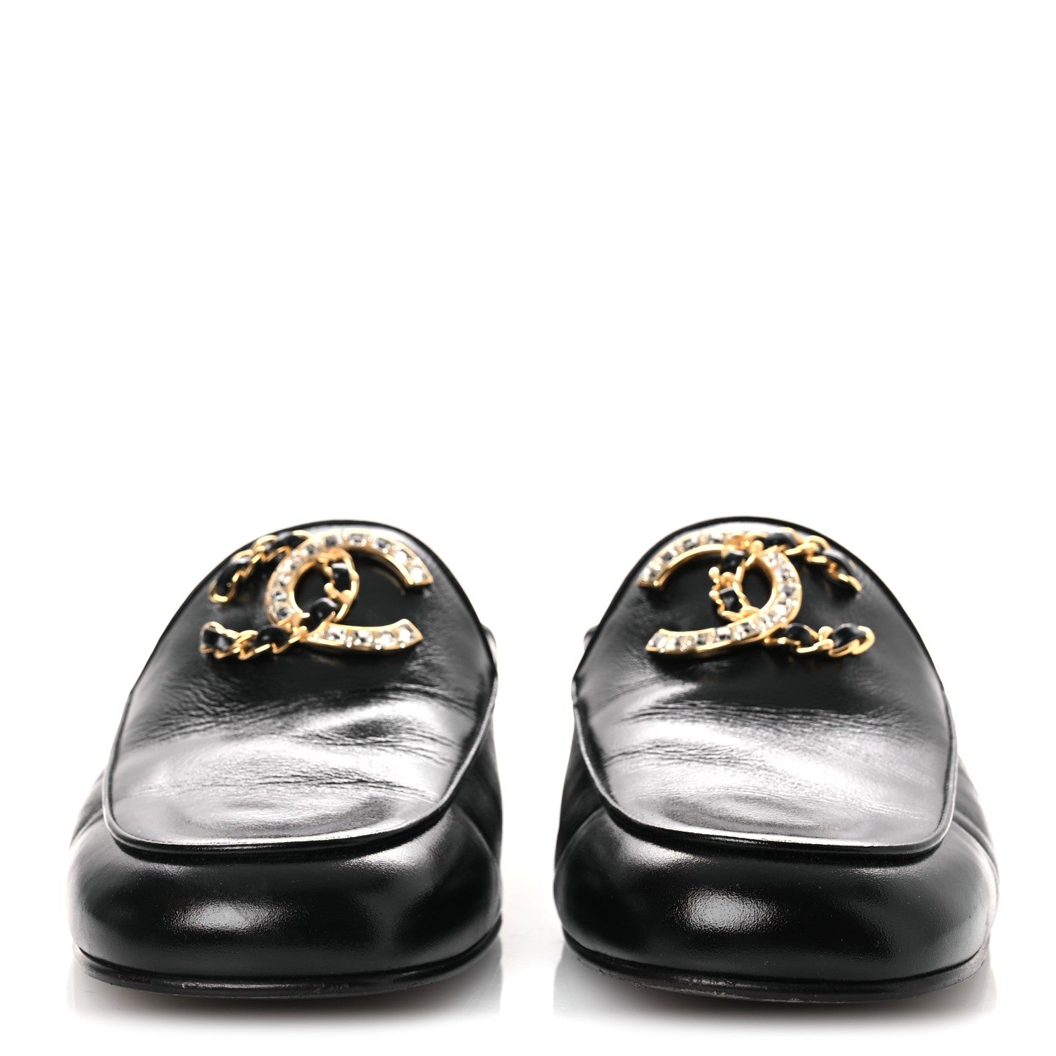 Chanel Shiny Calfskin Crystal CC Mules 41 Black