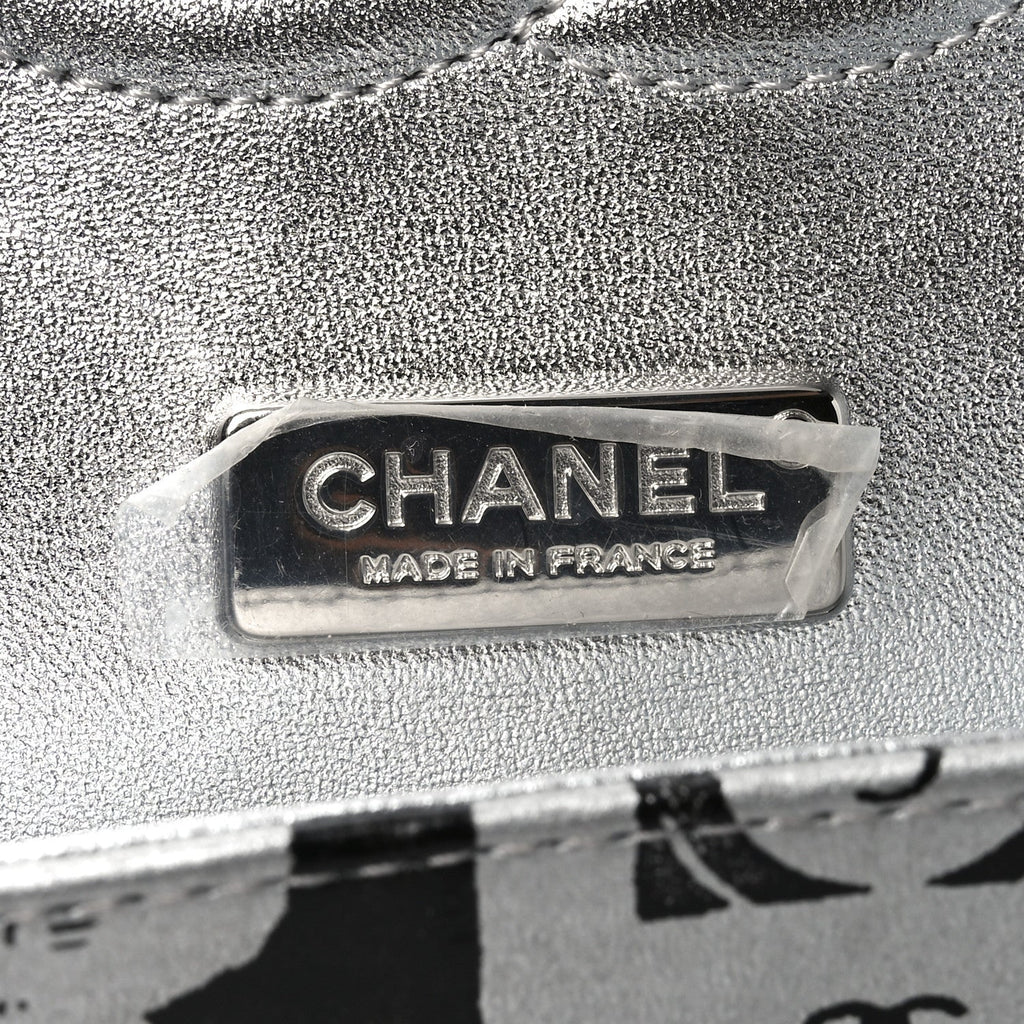 Chanel Lambskin Graffiti Printed Medium Double Flap Black Silver