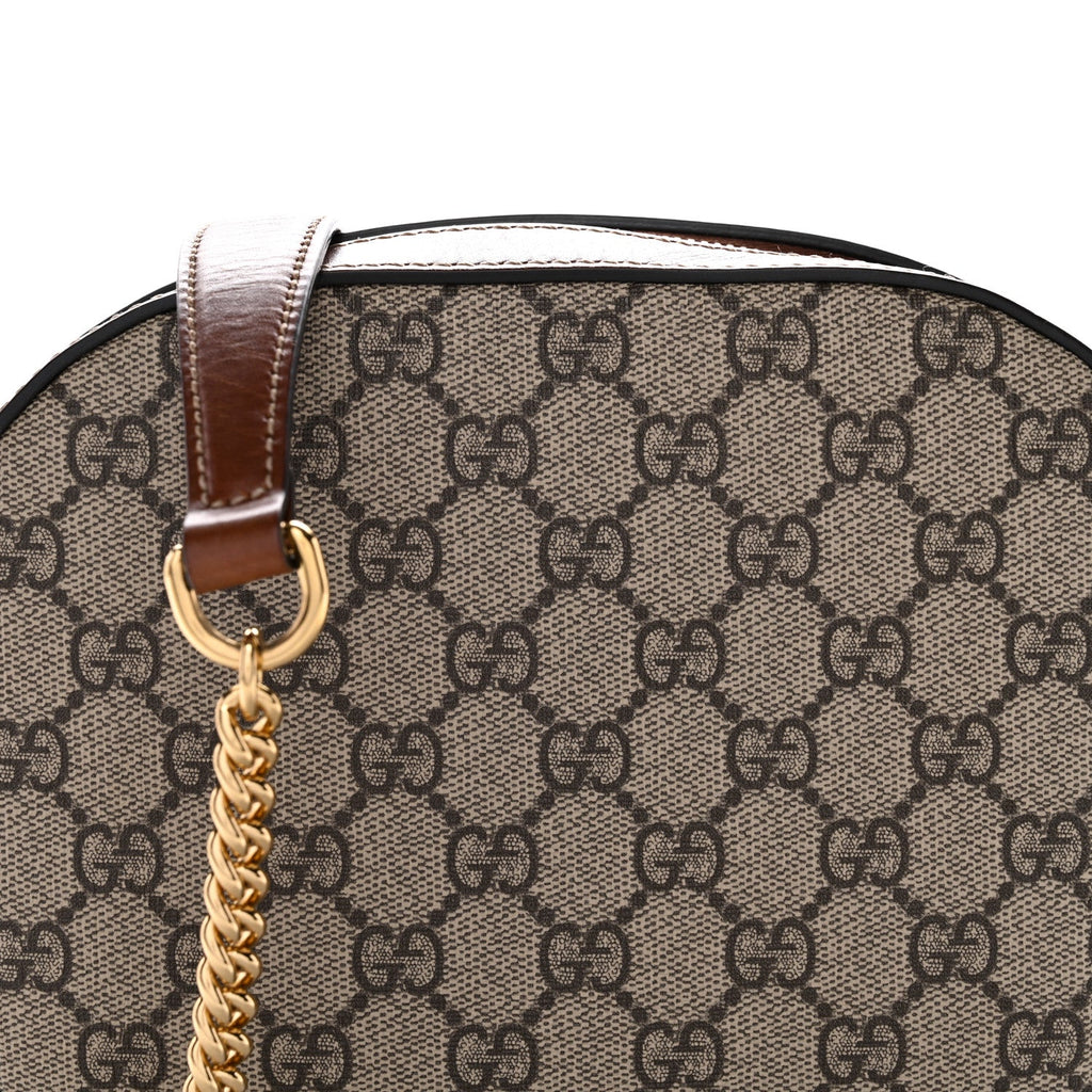 Gucci GG Supreme Monogram Cuoio Toscano Mini Chain Shoulder Bag Beige Ebony Cuir
