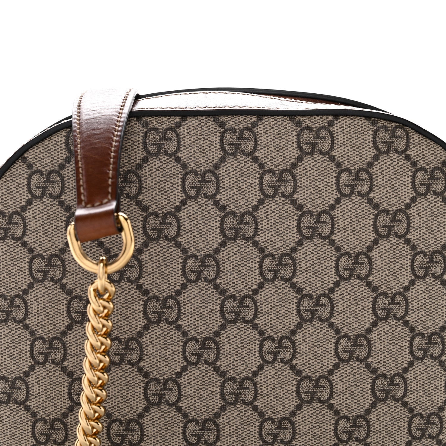 Gucci GG Supreme Monogram Cuoio Toscano Mini Chain Shoulder Bag Beige Ebony Cuir