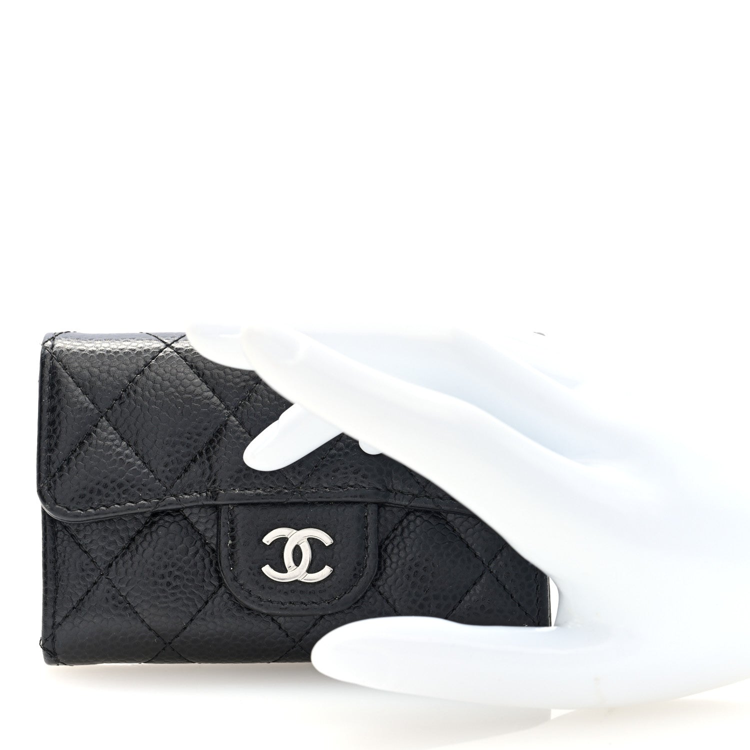 Caviar Quilted Flap Card Holder Wallet Black
