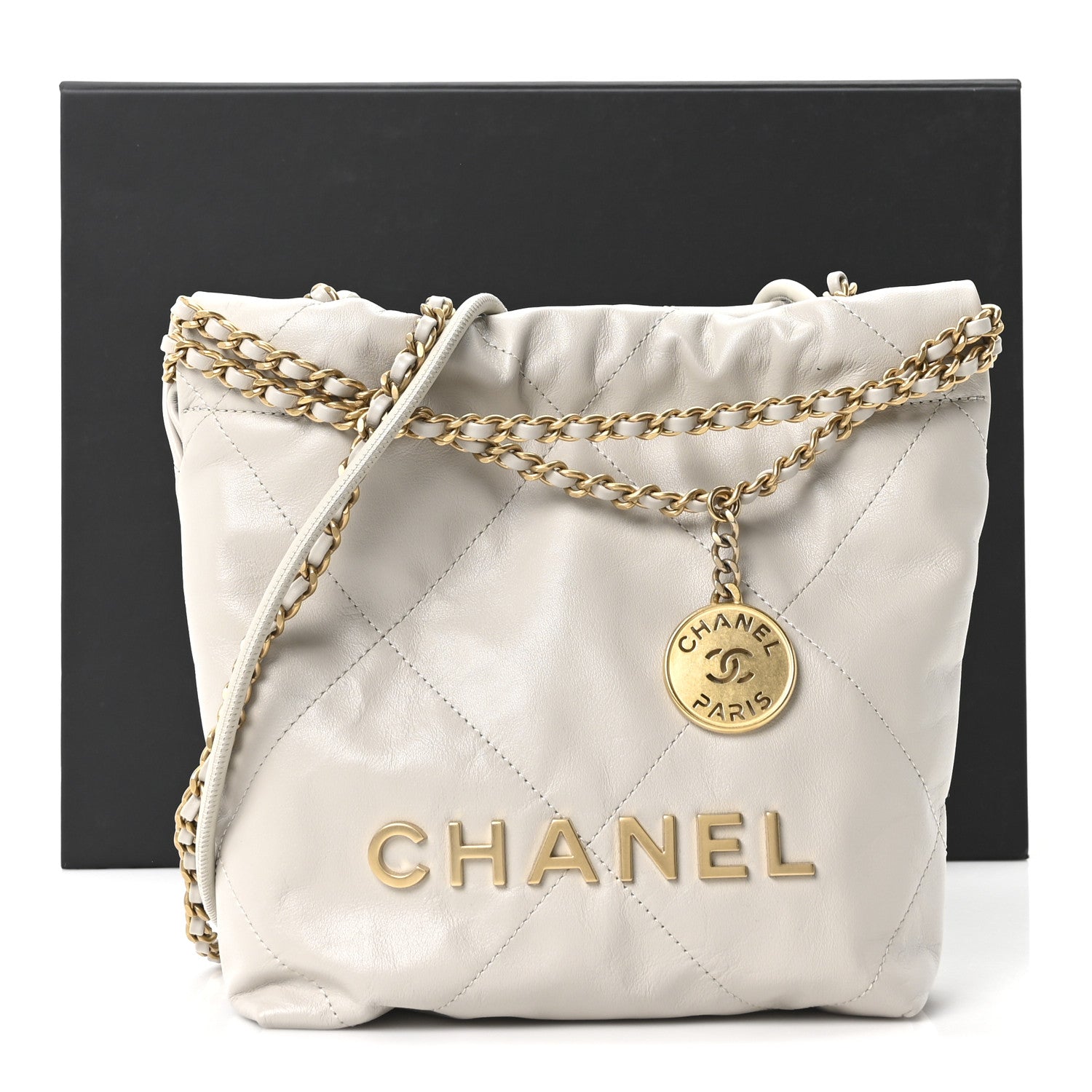 Chanel Shiny Calfskin Quilted Mini Chanel 22 Light Grey