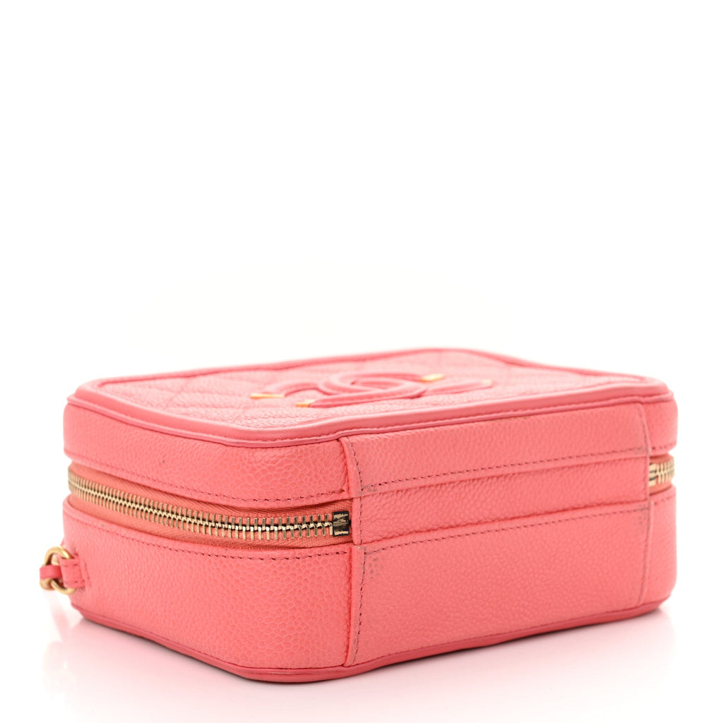 Chanel Caviar Quilted Small CC Filigree Vanity Case Coral