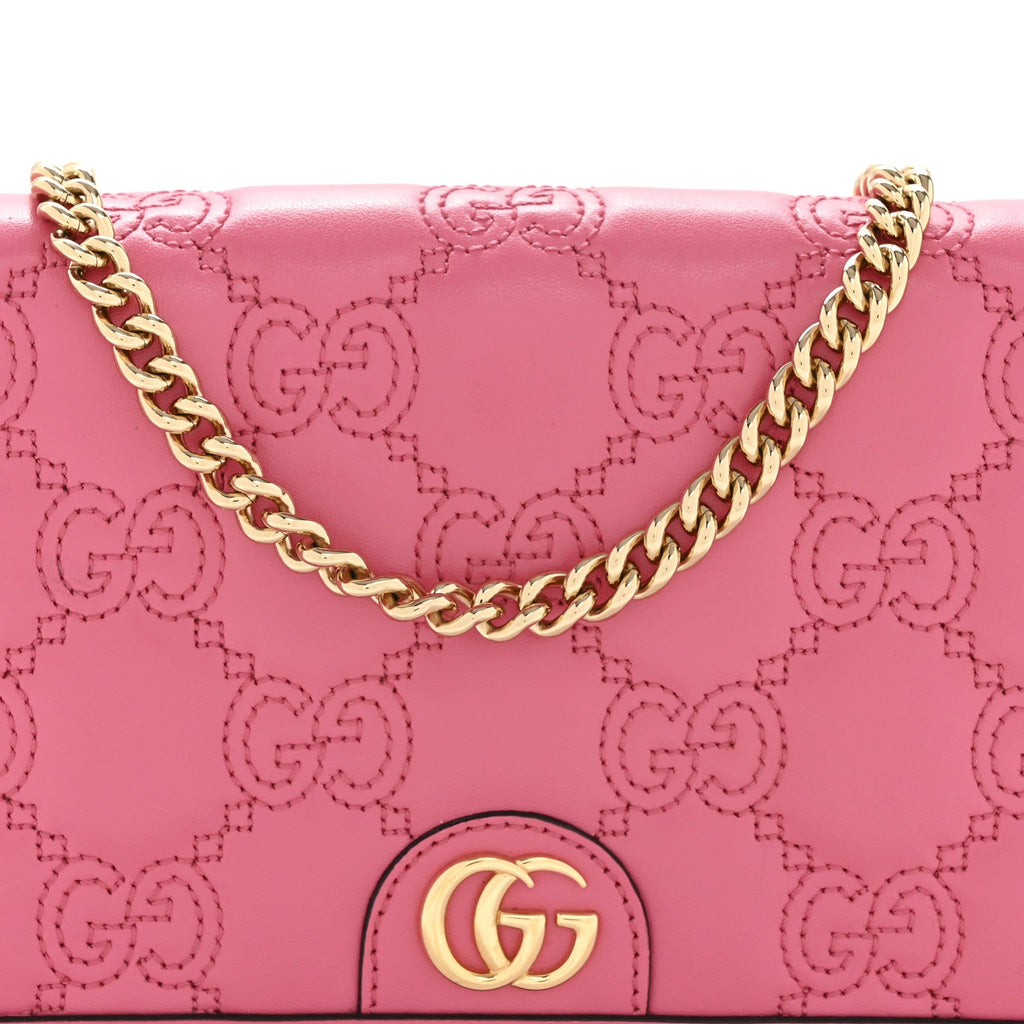 Gucci Calfskin GG Matelasse Chain Wallet Rhodamine Pink